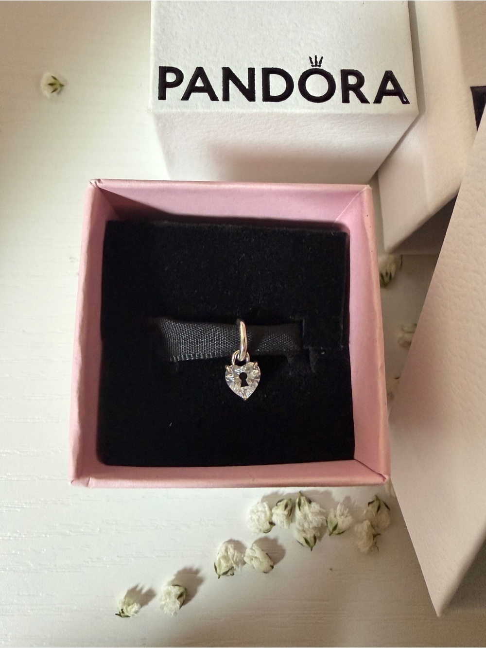 Pandora Silver Heart Dangle Charm with Clear Crystal